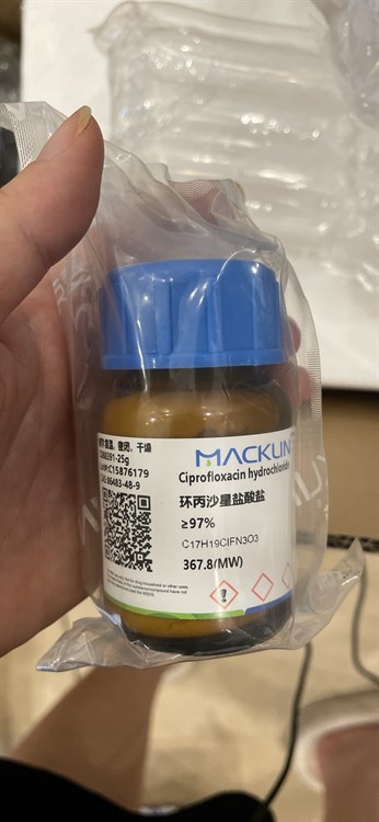 Cipofloxacin HCl - C17H19ClFN3O3 Chai 25g Cas: 86483-48-9